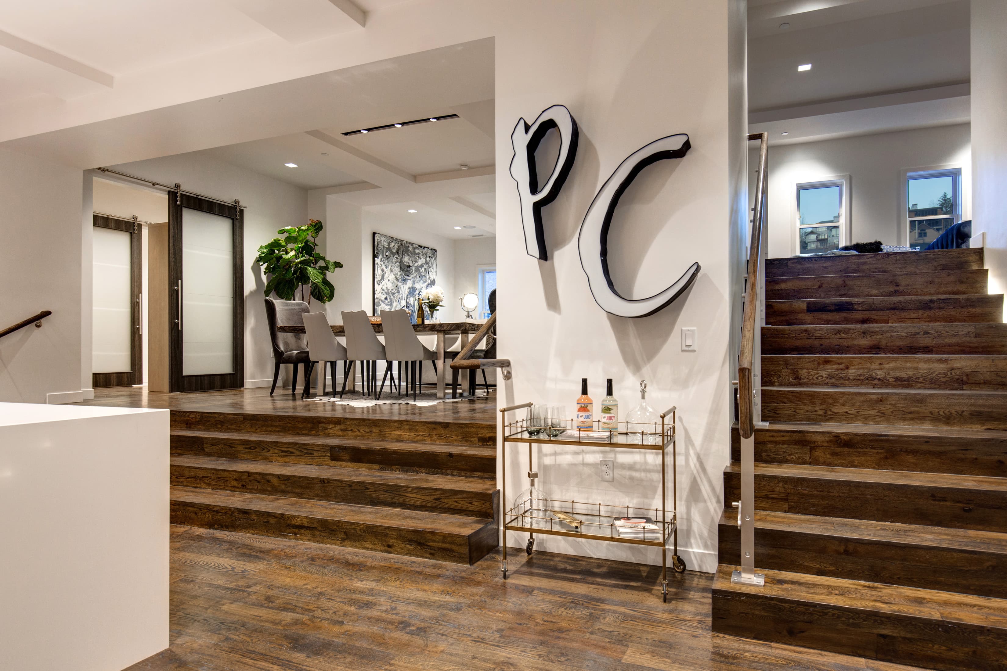 Stairs to media room on the right