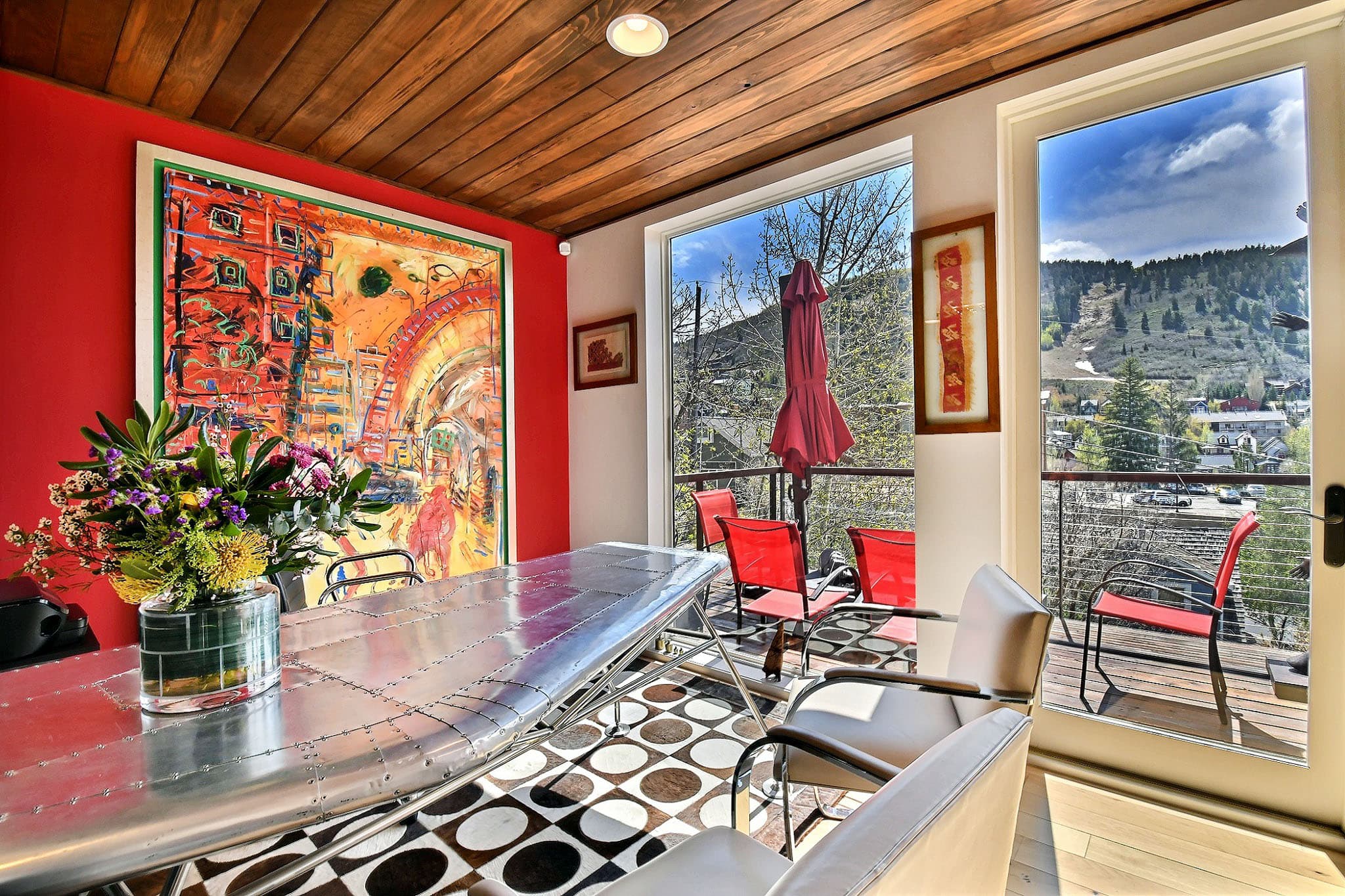 Table with Flowers, Large Painting, Balcony and Mountain Views